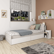 Single bed 1666 vintage white and white with pull-out bedside table