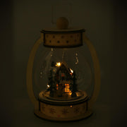 Glass ball led wood lantern natural cm17x13h23,5