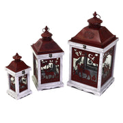 Wooden metal lantern 1-3 red and white reindeer square cm30x30,5h63