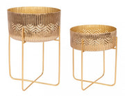Set of 2 vintage style gold aluminum vase holders