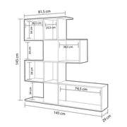 Bookcase shelf 4 levels 9 compartments white gray 145x29xh.145 cm