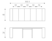 Scratch-resistant extendable console in dove gray lacquered mdf 90x42.5/302.5x76h cm