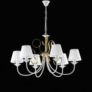 Classic chandelier in iron White shabby Gold lampshades six lights 83x h50 cm