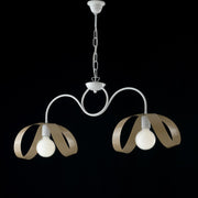 Modern suspension chandelier in white dove gray iron two lights 82x h35 cm