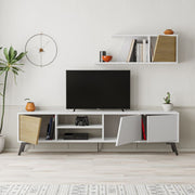 White Fiona TV Stand with Oak Door and Shelf 48H x 35.60D x 180L cm