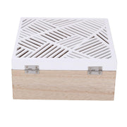 Square white wooden tea box with 4 compartments cm18x18h8