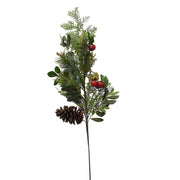 Branch with pine cone, leaves and red berries cm24h73