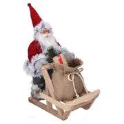 Fabric Santa Claus with gray red gift sleigh cm33x12h30