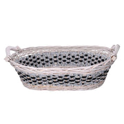 Oval white blue wicker weaving basket cm67/75x42h12
