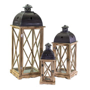 Squared anthracite rustic metal wood lantern 1-3 cm31,5x31,5h81