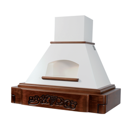 KATIA white rustic kitchen hood with wooden frame in tobacco color inlay 90 cm