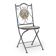 NAXOS steel folding chair with seat and backrest decorated in ceramic 92h cm
