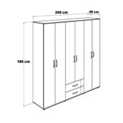 6-Door Wardrobe with 2 Drawers in Oak - 200cm x 40cm x 180cm