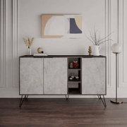 Clara Lagina dark coffee sideboard 3 doors with white marble effect 142x35.5x83h