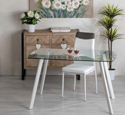 Maura Bianco fixed table with glass top and metal legs 130x75x76