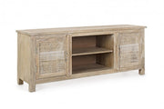 Mayra 2-door low cabinet in natural wood 150x40x60h cm