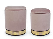 Set of 2 poufs with container Milena antique pink velvet