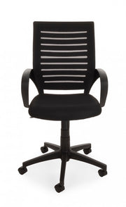 Black office chair with wheels and armrests