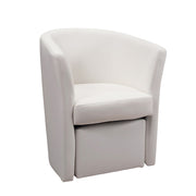Padded armchair covered in white eco-leather and removable pouf 64x63xh.76