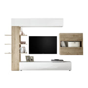 White and oak living room wall unit L.295xD30xh.187 cm