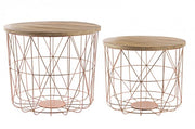 Set of 2 Coffee Tables with Container and Copper Weave