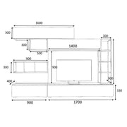 Equipped wall with two flaps and four wall units White Oak TRONADOR 260x42x h210 cm