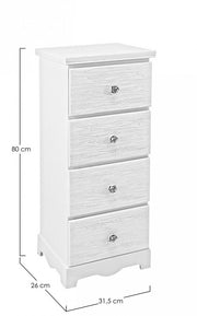 Bedroom chest of drawers in MDF with four drawers Bianca BLANC 31,5x26x h80 cm