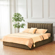 Brown Fabric Double Bed with Vertical Stitching Headboard 160x190 cm