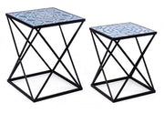 Set of 2 NEAPOLIS coffee tables in steel with mdf top decorated with print 55h 47h cm