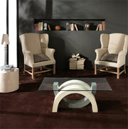Coffee table with tempered glass top and beige/grey legs 120x70x41h cm