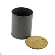 Metal jar with gray wooden cap cmø16h19