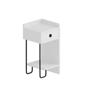 Sirius white bedside table with drawer and right black metal leg