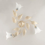 Ceiling lamp in iron Ivory Gold three lights Alabaster White glasses 67x h20 cm