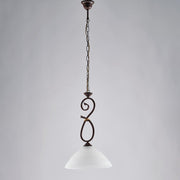 Iron chandelier Rust black one light Alabaster white glass lampshade 30x h52 cm