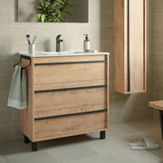 Geco80 bathroom cabinet in ostippo oak with 3-drawer washbasin 80x45x86h