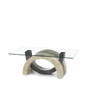 Coffee table with tempered glass top and beige/grey legs 120x70x41h cm