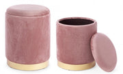 Set of 2 Poufs in velvet with POLINA Antique Pink container