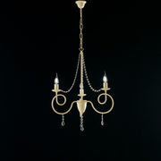 Ivory iron chandelier three lights decape decoration and rhinestones 50x h67 cm