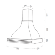 DIAMANTE white rustic kitchen hood with walnut color inlay wooden frame 90 cm