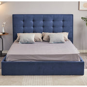 Dark Blue Fabric Double Storage Bed Coco