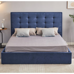 Dark Blue Fabric Double Storage Bed Coco