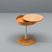 Oak coffee table with wooden top and metal base