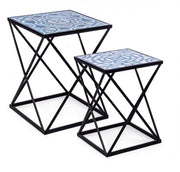 Set of 2 NEAPOLIS coffee tables in steel with mdf top decorated with print 55h 47h cm