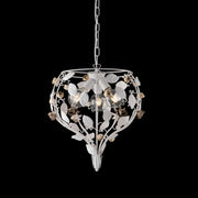 White lacquered iron chandelier with shabby decoration 3 lights and ivory and dove gray finishes