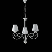 Suspension chandelier in white iron shabby white lampshades three lights 50x h60 cm