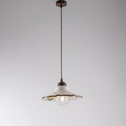 Cable chandelier in Black Rust fabric one light lampshade in White Ceramic 30x h15 cm