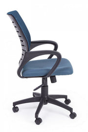 Blue office chair with wheels and armrests