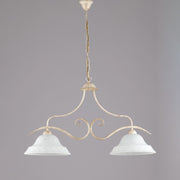 Classic chandelier in iron ivory gold white glass two lights 85x h51 cm