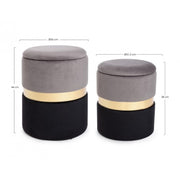Set of two modern gray black gold opening poufs