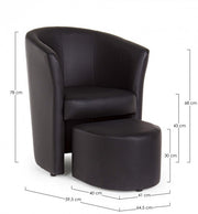 Leatherette armchair with black removable pouf RITA 64,5x 59,5x h78 cm